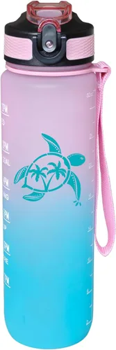 Sea Turtle - Botella de agua con pajilla, a prueba de fugas, correa de transporte, sin BPA, botella de agua deportiva motivacional de 32 onzas con