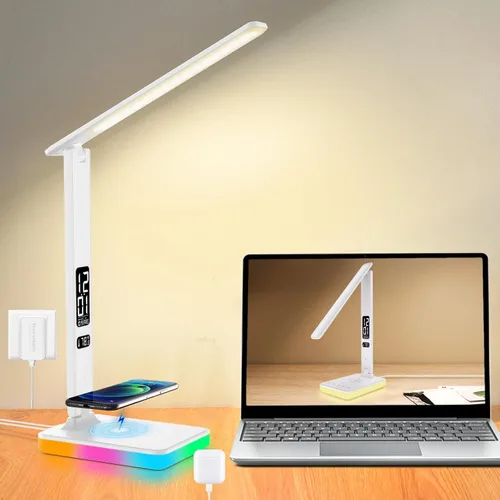Miniatura 13 de Lámpara de escritorio LED para oficina en casa, puerto de carga USB, luz de escritorio de lectura con 5 temperaturas de color, atenuación continua
