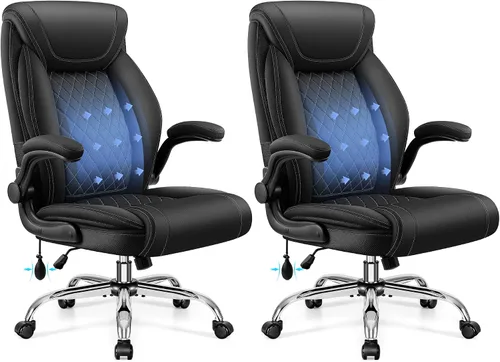 Miniatura 14 de Silla de oficina, silla de escritorio ergonómica grande y alta, silla ejecutiva de cuero para computadora con soporte lumbar ajustable, cómoda silla