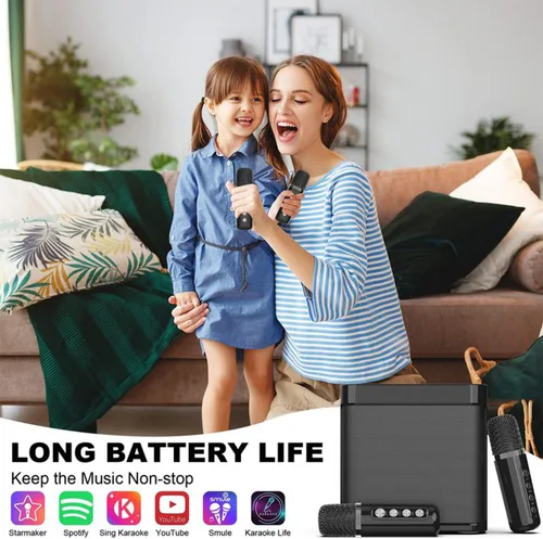 Miniatura 5 de Máquina de karaoke para adultos y niños, altavoz portátil de karaoke Bluetooth con 2 micrófonos inalámbricos para TV, karaoke para cantar