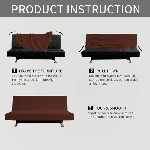 Miniatura 6 de Easy-Going Funda elástica para futón, funda para sofá sin brazos, protector de muebles sin reposabrazos, funda suave con parte inferior elástica Café