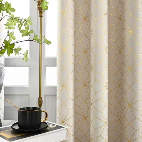 Miniatura 15 de Beauoop - Cortinas opacas 100% de 54 pulgadas de largo para dormitorio y sala de estar, con patrón marroquí dorado, paneles de tratamiento
