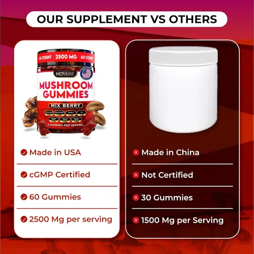 Miniatura 6 de Gomitas de hongos de 2500 mg, mezcla 10 en 1 con melena de león, cordyceps, cola de pavo, reishi, shiitake, chaga, maitake, zinc, vitamina C y B