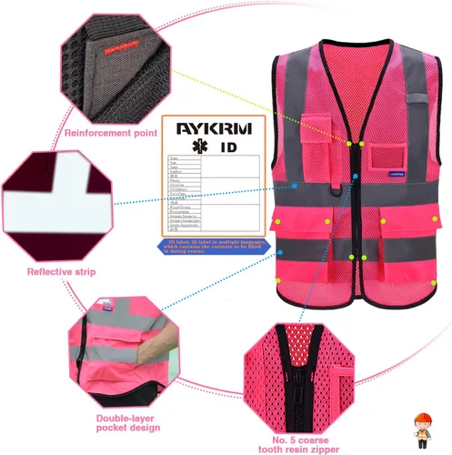 Miniatura 3 de A-SAFETY Chaleco reflectante de seguridad de malla de alta visibilidad con bolsillos y cremallera, chaleco de trabajo Hi Viz para hombres y mujeres