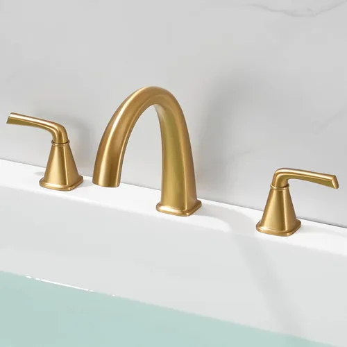 Miniatura 10 de Grifo de bañera de latón con cuello de cisne, grifo de bañera de níquel cepillado, montaje en cubierta de 3 agujeros, juego de grifos de bañera