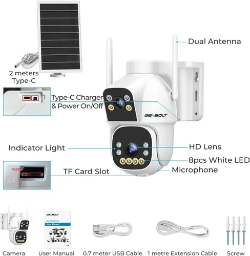 Miniatura 9 de GENBOLT 2.5K AOV WiFi Cámara de seguridad solar al aire libre inalámbrica, 7/24 grabación 3MP+3MP cámara de vigilancia IP con detección de IA de 90