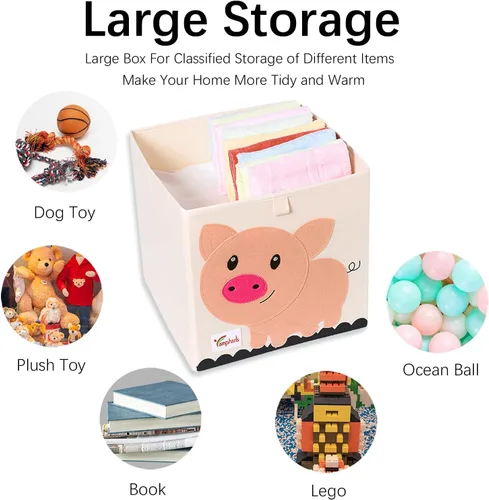 Miniatura 5 de 2 cajas de almacenamiento de juguetes, 13 x 13 x 13 pulgadas, contenedores plegables de tela para juguetes de animales, cesta para niños, bebés