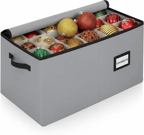 Contenedor de almacenamiento para adornos de Navidad con divisores, almacena hasta 54 adornos, con cremallera, cómodo, ajustable, organizador grande