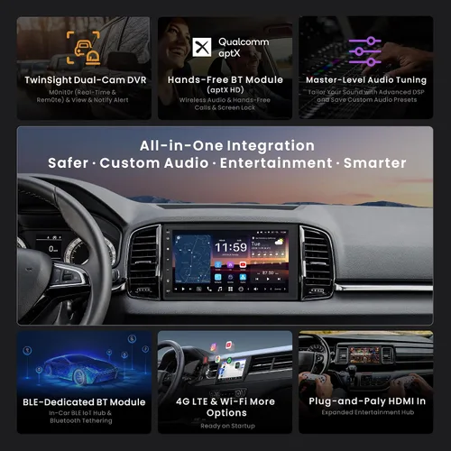Miniatura 2 de ATOTOZONE Estéreo de auto de doble DIN con IA de 7 pulgadas, 8G+128G, 4G LTE, Carplay inalámbrico y Android Auto, audio 7.1.2 Ch, DSP, 36B-EQ, FLAC