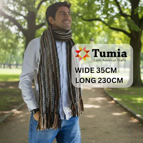 Miniatura 15 de Tumia LAC - Bufanda de lujo extra larga gruesa a rayas - Hecho a mano y muy cálido - Unisex