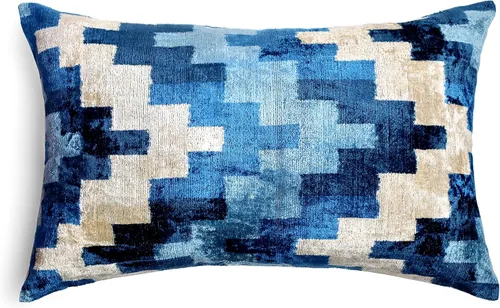 CANVELLO -Exquisita almohada/cojín de plumón: almohadas de plumas elegancia y arte | Almohadas icónicas con diseño Ikat | Seda de terciopelo suave