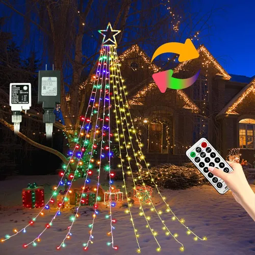 Miniatura 11 de Luces de estrella para decoración de Navidad al aire libre, 320 LED, 16.4 pies, luces de cadena para árbol de Navidad con topper de estrella