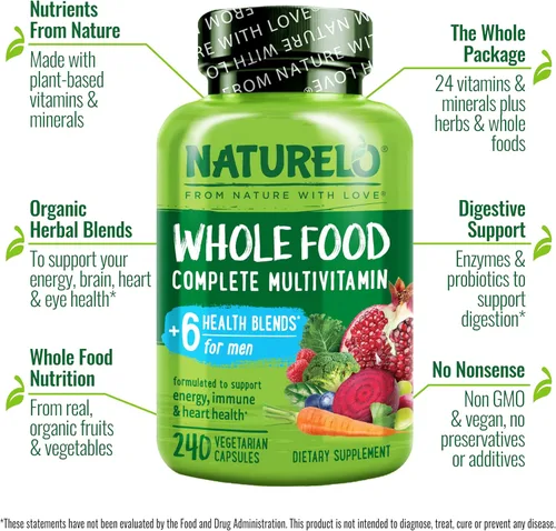 Miniatura 4 de NATURELO Multivitamínicos para Hombres - Multivitamínico de Alimentos Integrales para Hombres con Vitaminas, Minerales - 240 Cápsulas Vegetarianas