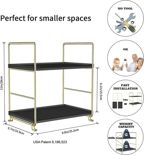 Miniatura 2 de Estante de especias de cocina de 2 niveles, estante organizador apilable independiente, organizador de baño y cosméticos, estante cuadrado de pie