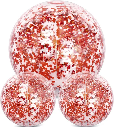 Hsei 3 unidades de bola de playa inflable de 16 pulgadas con purpurina, bolas de discoteca de piscina de verano con confeti, flotables, juguetes Oro