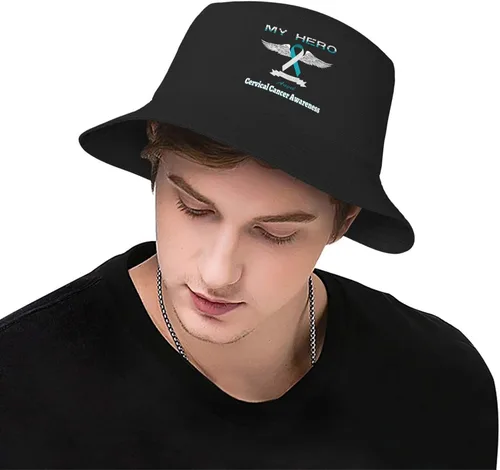 Miniatura 6 de My Hero is Now My Angel Cervical Cancer Awareness Bucket Hats Double-Woven for WomenMen Adult Fisherman's Hat Sun Cap Packable Outdoor Fisherman Hat