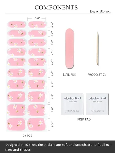 Miniatura 3 de AutyaMee Tiras de uñas de gel semicuradas (abeja y flor), 20 unidades de envolturas de uñas de gel, calcomanías, rosa nude, calidad de salón