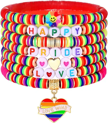 Miniatura 247 de Surfer Heishi - Pulseras apilables para mujer, apilables, de vinilo arcoíris, disco de arcilla, pulseras elásticas para la amistad, joyería bohemia