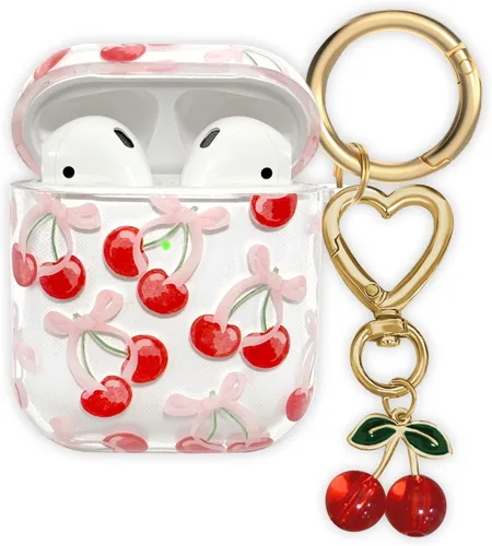 Miniatura 11 de Funda compatible con AirPods, funda de TPU suave con bonito patrón de flores para AirPods de 2 y 1 generación con llavero colgante y mosquetón