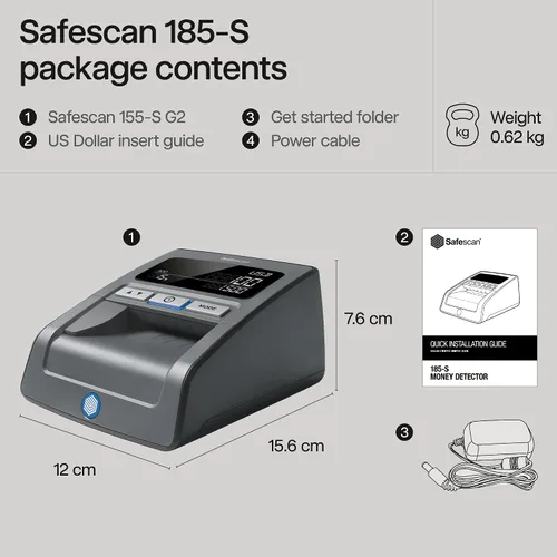 Miniatura 4 de Safescan Detector de billetes falsificados portátil multidirección, 185-S detección de falsificación de 7 puntos, se adapta a 8 monedas, detecta