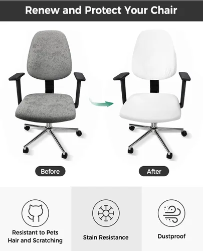 Miniatura 2 de Funda para silla de oficina, color blanco puro, funda elástica para asiento de silla de computadora, funda para respaldo, elástica, giratoria, cojín