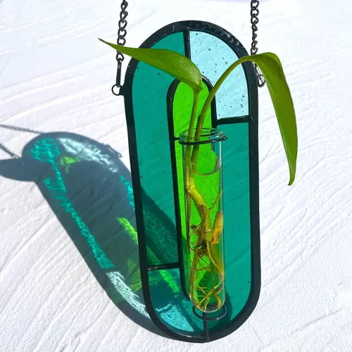 Miniatura 16 de LITMIND Estación de Propagación de Plantas de Vidrio Emplomado, Maceta Terrario Hidropónico Colgante con 2 Tubos de Vidrio - Perfecto