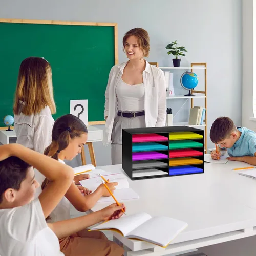 Miniatura 7 de Fuutreo 2 piezas de almacenamiento de papel de construcción, buzón de aula, clasificador de literatura de regreso a la escuela, organizador de papel
