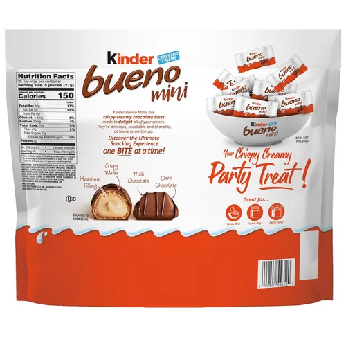 Miniatura 3 de Kinder Bueno Mini, paquete de fiesta de 125 unidades, chocolate con leche y crema de avellanas, barras de chocolate envueltas individualmente, 23.8