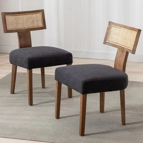 Miniatura 10 de VESCASA Sillas de comedor tapizadas de lino con patas de madera natural, modernas sillas de comedor acolchadas con ribete de cabeza de clavo