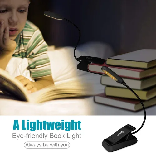 Miniatura 2 de VAVOFO Luz de lectura recargable con clip, 7 LED con 3 temperaturas de color, 9 niveles de brillo, luces de libro para leer en la cama con indicador