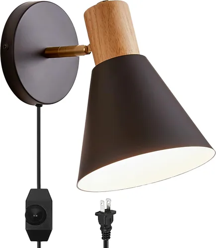 Miniatura 11 de ClanKin Apliques de pared con interruptor de perilla, lámpara de pared ajustable negra para dormitorio industrial, iluminación de fregadero de baño