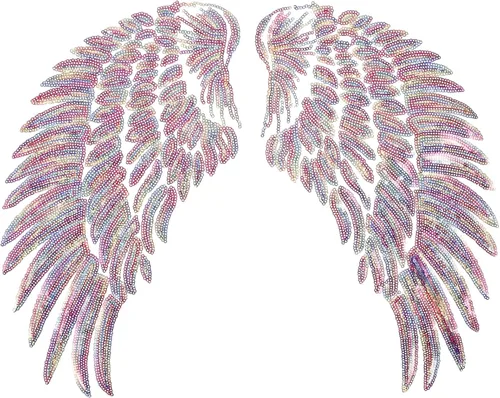 2pcs Embroidered Angel Wing Iron-on Applique Patch Colorful Sequins for Clothing Repair and DIY Decoration Craft Supplies