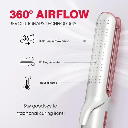 Miniatura 5 de Airflow - Plancha y rizadora de pelo 2 en 1, plancha plana de titanio con rejillas de refrigeración de 360° para bloqueo de estilo, doble voltaje
