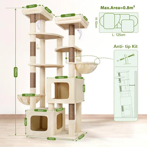 Miniatura 7 de Globlazer Árbol de gato resistente de 74 pulgadas para gatos grandes, torre de árbol alto de varios niveles para múltiples gatos adultos