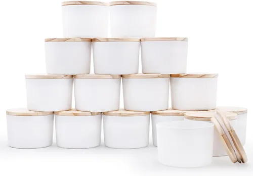 Miniatura 24 de SHOWIN Tarros gruesos para hacer velas, 16 unidades, tarros vacíos de 7 onzas con tapas de madera para hacer velas, contenedor de muestra