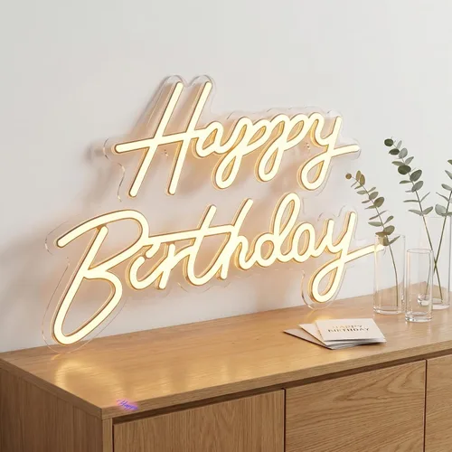 Miniatura 9 de Toddmomy Letrero de cumpleaños de neón de 17.51 x 10.23 pulgadas, alimentado por USB, letras LED iluminadas con luz blanca cálida para decoración