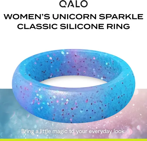 Miniatura 12 de QALO Anillo de silicona de goma para mujer, anillo de boda clásico de goma brillante, transpirable, anillo de silicona de compromiso duradero