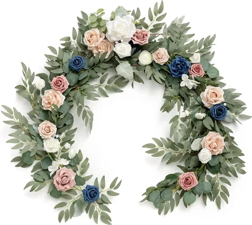 Miniatura 11 de Ling's moment Guirnalda de flores, eucalipto y rosa de 6 pies, decoración de mesa de novios para recepción de boda, guirnalda floral de arco