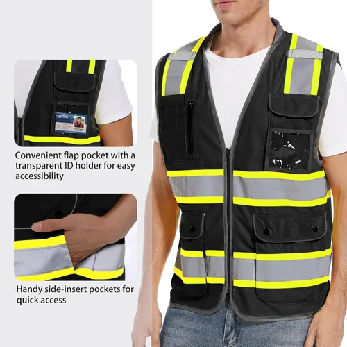 Miniatura 2 de ArcRidge Chaleco de seguridad reflectante para hombres y mujeres, chaleco de construcción de alta visibilidad, tiras reflectantes de doble tono Negro
