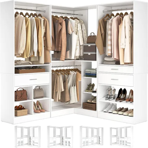 Miniatura 9 de Unikito Organizador de armario de 25 pulgadas de ancho x 80 pulgadas de alto, con barra para colgar y 2 cajones de madera, zapatero ajustable