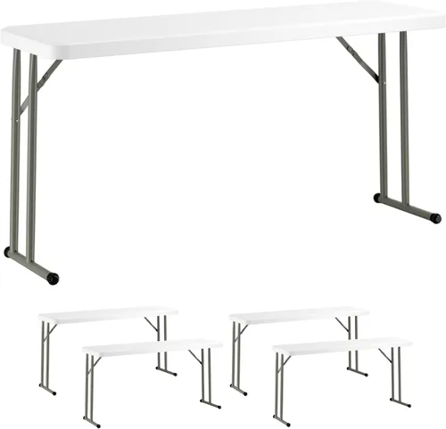Miniatura 11 de Mesa plegable de 18 x 60 pulgadas, mesa de entrenamiento y eventos de plástico blanco granito, delgada, estrecha, larga, mesas de entrenamiento