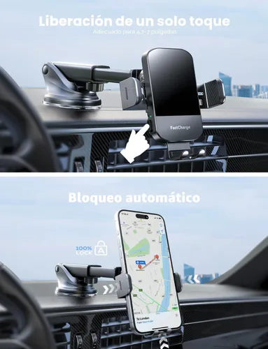 Miniatura 5 de Cargador de Coche Inalámbrico, Carga Rápida de 15W, Cargador de Coche con Abrazadera Automática, Soporte de Teléfono para Coche Compatible