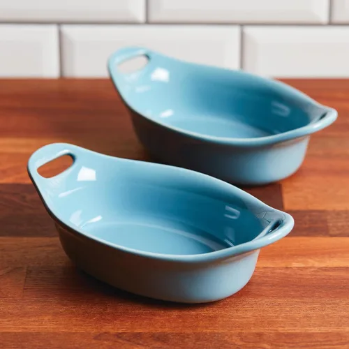 Miniatura 7 de Rachael Ray Ceramics - Juego de gratin ovalado, dos piezas de 355 ml, color azul agave