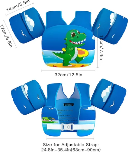 Miniatura 4 de Chaleco de natación para niños pequeños, apto para niños de 28 a 70 libras, flotadores para niños y niñas, ayuda a la natación, entrenamiento, traje