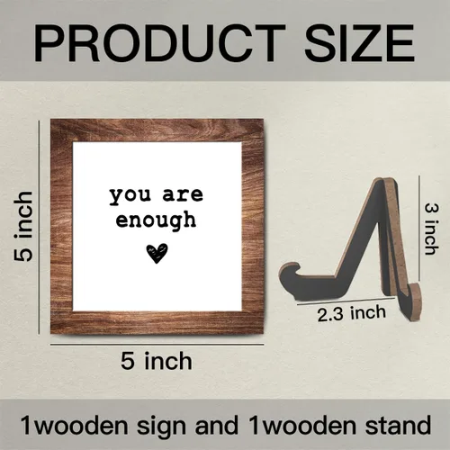 Miniatura 2 de Letrero de madera con soporte, You are enough, placa de madera inspiradora para el cuidado de la salud mental, decoración del hogar -A19 suficiente