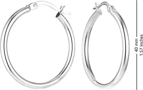 Miniatura 2 de Charmsy 925 Sterling Silver Hoop Earrings Lightweight 2.5mm Thick Round Italian Classic Hypoallergenic Hoop Earrings for Women Teen 15mm 20mm 25mm