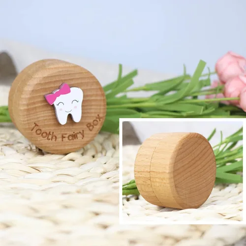 Miniatura 2 de Caja de madera de hadas de dientes para niñas y niños, bonita caja de dientes con diente 3D, almacenamiento de dientes perdidos para niños, caja