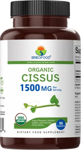 Miniatura 2 de Brieofood Organic Cissus Quadrangularis 1500mg, 45 porciones, vegetariano, sin gluten, 90 tabletas vegetarianas