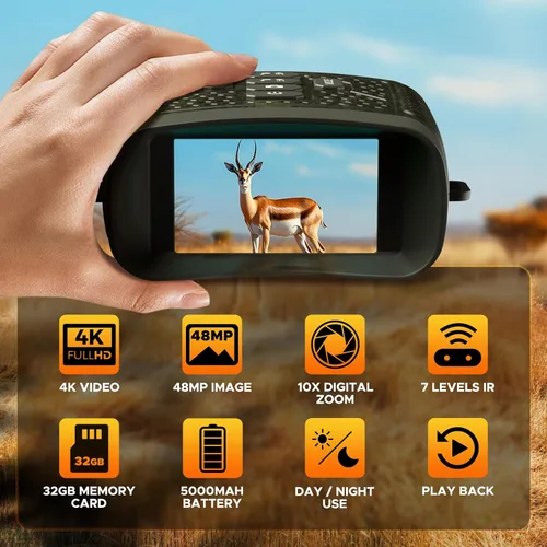 Miniatura 2 de Gafas de visión nocturna 4K, prismáticos de visión nocturna de 48 MP con zoom 10X y batería de 5000 mAh, tarjeta de 32 GB incluida, visión Verde