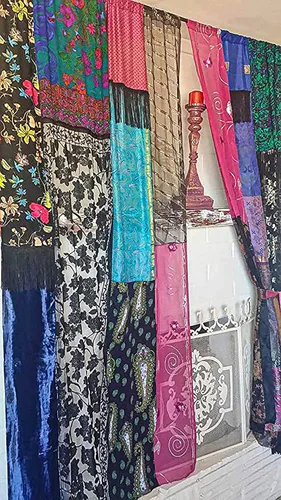 EthinicCraftHub®- Cortinas de colores sari de filtrado de luz indio, multicolor, para reciclaje, cortinas y cortinas de ventana para decoración del